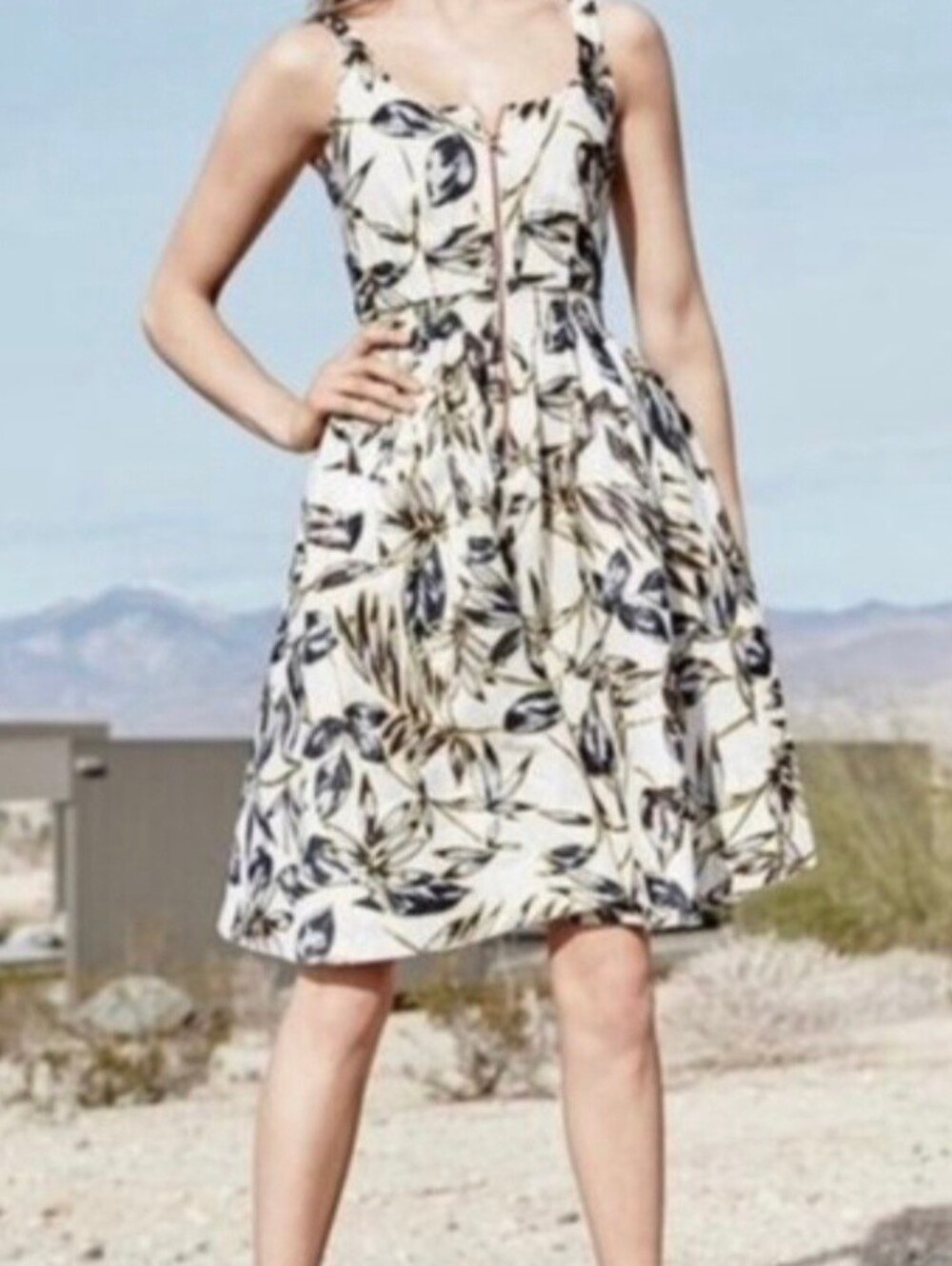 J. Crew Cream Midi Dress with Navy Botanical Print